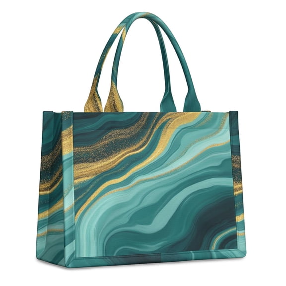 Large Capacity Tote Bag,Teal Gold Marble Pattern Handbag Fashion Luxury Tote Bag,15.7"x13"x 5.1" Inches,Laptop Compatible