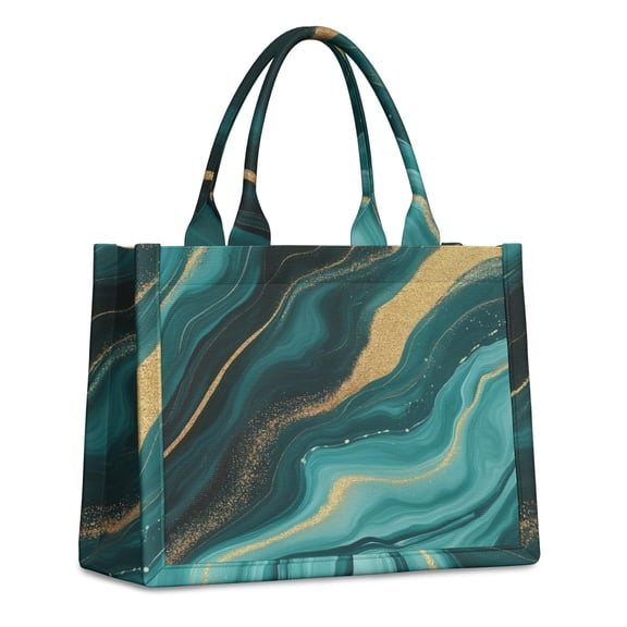 Large Capacity Tote Bag,Teal Gold Marble Pattern Handbag Fashion Luxury Tote Bag,15.7"x13"x 5.1" Inches,Laptop Compatible