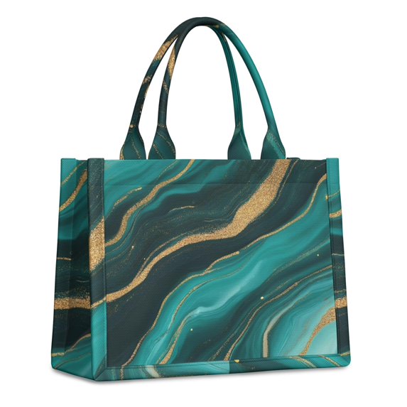 Large Capacity Tote Bag,Teal Gold Marble Wave Dot Pattern Handbag Fashion Luxury Tote Bag,15.7"x13"x 5.1" Inches,Laptop Compatible