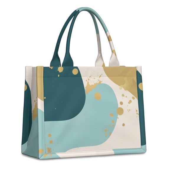 Large Capacity Tote Bag,Teal Gold Splash Marble Handbag Fashion Luxury Tote Bag,15.7"x13"x 5.1" Inches,Laptop Compatible