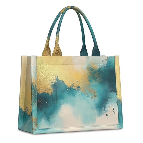 Large Capacity Tote Bag,Teal Marble Gold Abstract Pattern Handbag Fashion Luxury Tote Bag,15.7"x13"x 5.1" Inches,Laptop Compatible