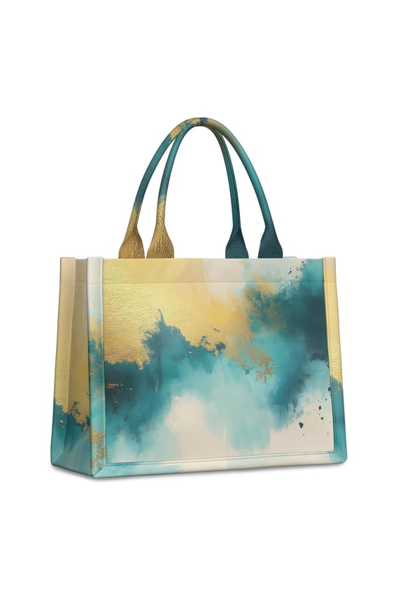 Large Capacity Tote Bag,Teal Marble Gold Abstract Pattern Handbag Fashion Luxury Tote Bag,15.7"x13"x 5.1" Inches,Laptop Compatible