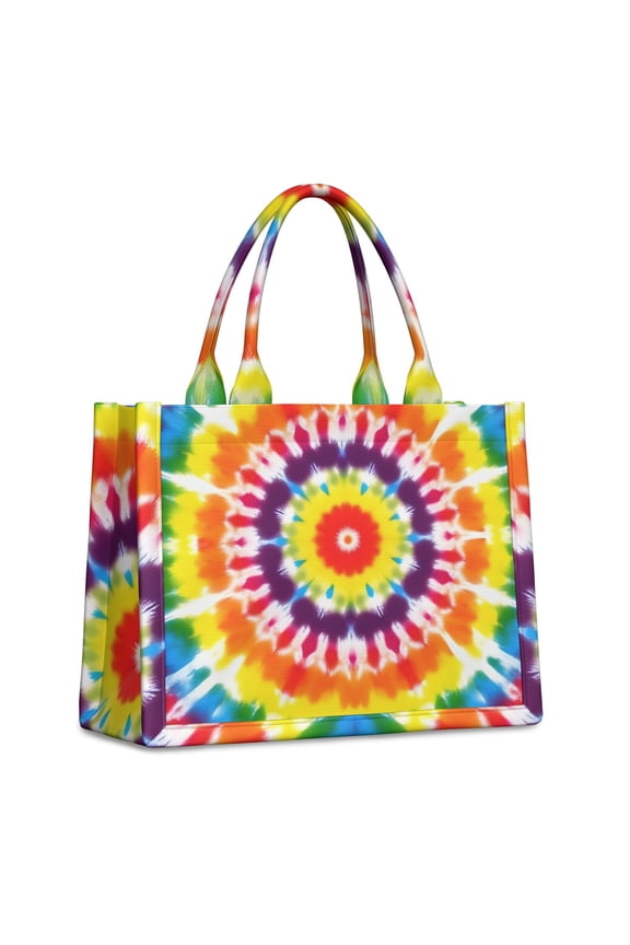 Large Capacity Tote Bag,Tie Dye Rainbow Concentric Circles Pattern Handbag Fashion Luxury Tote Bag,15.7"x13"x 5.1" Inches,Laptop Compatible