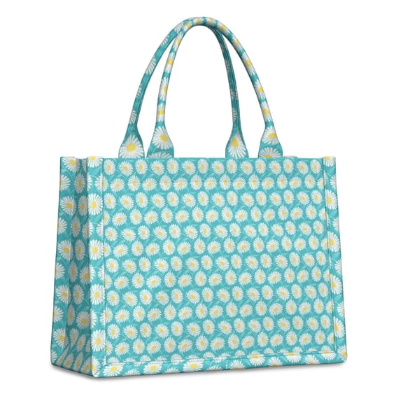 Large Capacity Tote Bag,Turquoise Daisy Flower Floral Pattern Handbag Fashion Luxury Tote Bag,15.7"x13"x 5.1" Inches,Laptop Compatible