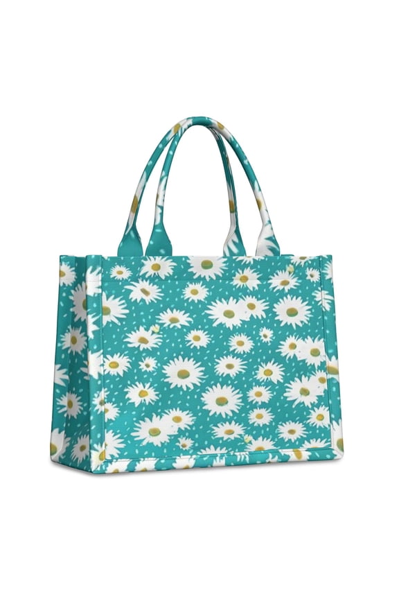 Large Capacity Tote Bag,Turquoise Daisy Flower Pattern Handbag Fashion Luxury Tote Bag,15.7"x13"x 5.1" Inches,Laptop Compatible