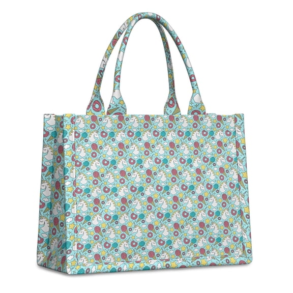 Large Capacity Tote Bag,Turquoise Unicorn Dessert Pattern Handbag Fashion Luxury Tote Bag,15.7"x13"x 5.1" Inches,Laptop Compatible