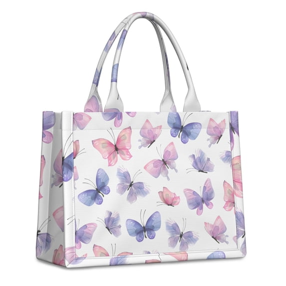Large Capacity Tote Bag,White Background Butterfly Pattern Handbag Fashion Luxury Tote Bag,15.7"x13"x 5.1" Inches,Laptop Compatible