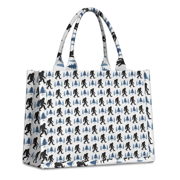 Large Capacity Tote Bag,White Bigfoot and Pine Tree Pattern Handbag Fashion Luxury Tote Bag,15.7"x13"x 5.1" Inches,Laptop Compatible