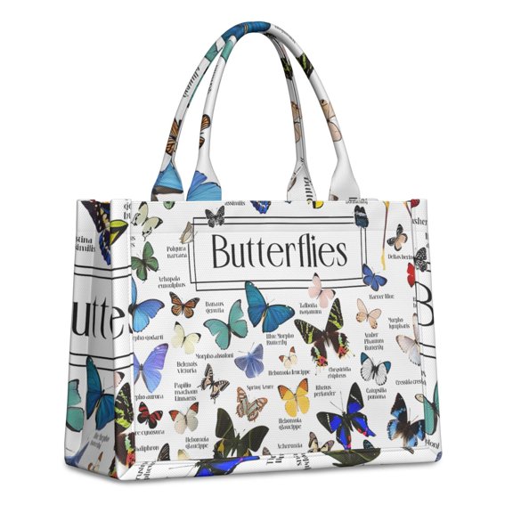 Large Capacity Tote Bag,White Butterfly Name Pattern Handbag Fashion Luxury Tote Bag,15.7"x13"x 5.1" Inches,Laptop Compatible