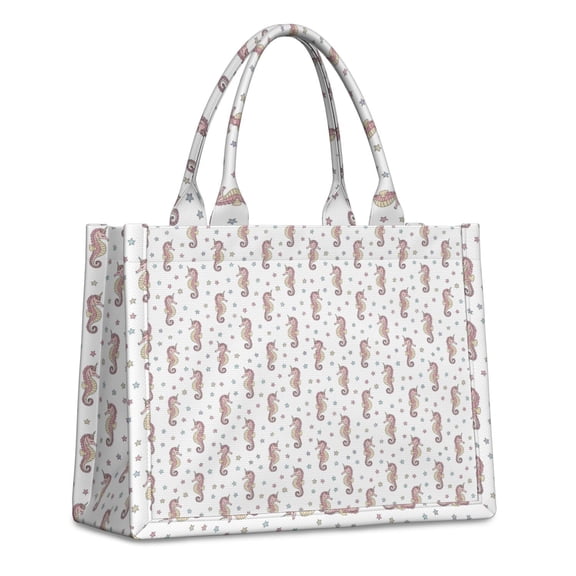 Large Capacity Tote Bag,White Cartoon Seahorse Star Pattern Handbag Fashion Luxury Tote Bag,15.7"x13"x 5.1" Inches,Laptop Compatible
