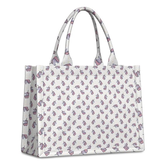 Large Capacity Tote Bag,White Cartoon Unicorn Pattern Handbag Fashion Luxury Tote Bag,15.7"x13"x 5.1" Inches,Laptop Compatible