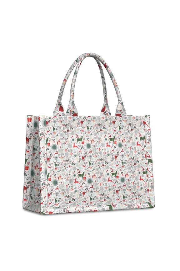 Large Capacity Tote Bag,White Christmas Deer and Gift Pattern Handbag Fashion Luxury Tote Bag,15.7"x13"x 5.1" Inches,Laptop Compatible