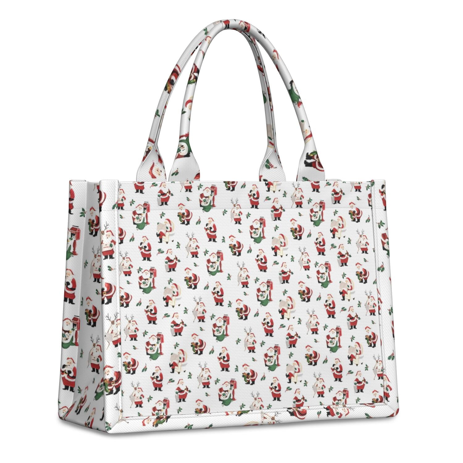 Large Capacity Tote Bag,White Christmas Santa Pattern Handbag