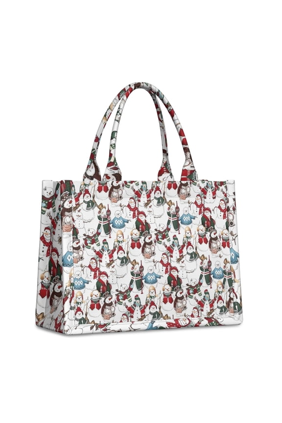 Large Capacity Tote Bag,White Christmas Snowman Pattern Handbag Fashion Luxury Tote Bag,15.7"x13"x 5.1" Inches,Laptop Compatible