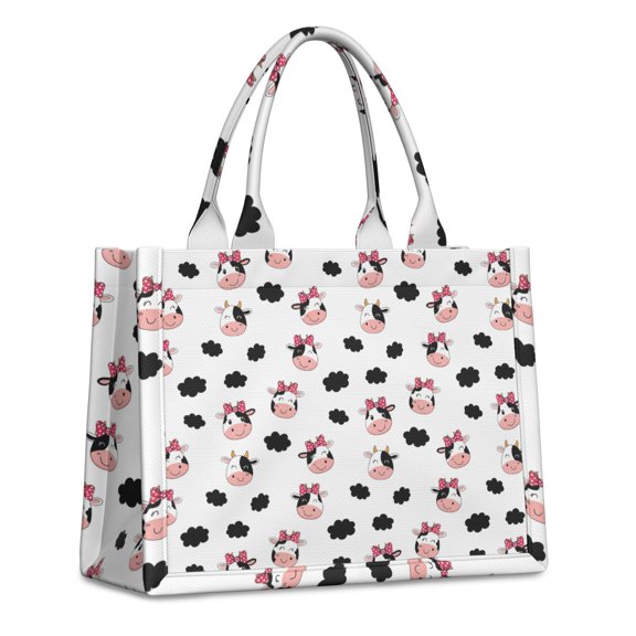 Large Capacity Tote Bag,White Cow Bow Cloud Pattern Handbag Fashion Luxury Tote Bag,15.7"x13"x 5.1" Inches,Laptop Compatible
