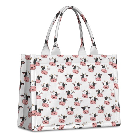 Large Capacity Tote Bag,White Cow Face Pattern Handbag Fashion Luxury Tote Bag,15.7"x13"x 5.1" Inches,Laptop Compatible