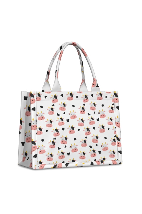 Large Capacity Tote Bag,White Cow Head Pattern Handbag Fashion Luxury Tote Bag,15.7"x13"x 5.1" Inches,Laptop Compatible