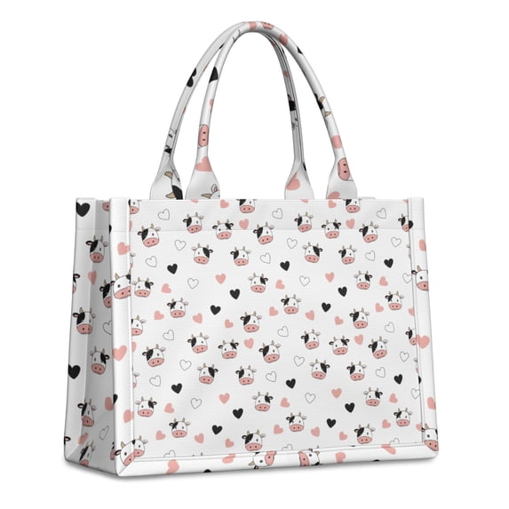 Large Capacity Tote Bag,White Cow Heart Pattern Handbag Fashion Luxury Tote Bag,15.7"x13"x 5.1" Inches,Laptop Compatible