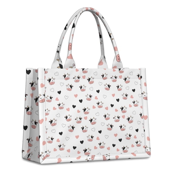 Large Capacity Tote Bag,White Cow Heart Pattern Handbag Fashion Luxury Tote Bag,15.7"x13"x 5.1" Inches,Laptop Compatible