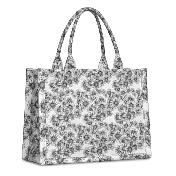 Large Capacity Tote Bag,White Daisy Pattern Handbag Fashion Luxury Tote Bag,15.7"x13"x 5.1" Inches,Laptop Compatible