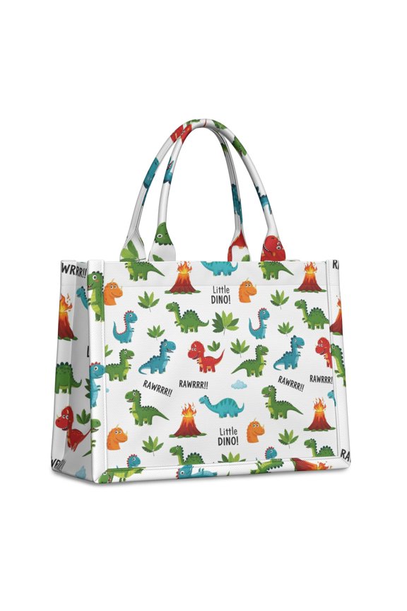 Large Capacity Tote Bag,White Dinosaurs Volcanoes Leaves Pattern Handbag Fashion Luxury Tote Bag,15.7"x13"x 5.1" Inches,Laptop Compatible