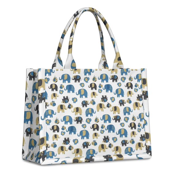 Large Capacity Tote Bag,White Elephant Pattern Handbag Fashion Luxury Tote Bag,15.7"x13"x 5.1" Inches,Laptop Compatible