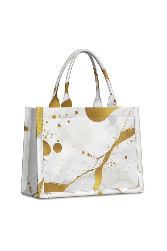 Large Capacity Tote Bag,White Gold Marble Pattern Handbag Fashion Luxury Tote Bag,15.7"x13"x 5.1" Inches,Laptop Compatible