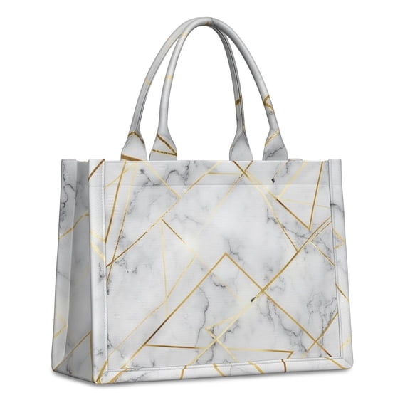 Large Capacity Tote Bag,White Gold Marble Pattern Handbag Fashion Luxury Tote Bag,15.7"x13"x 5.1" Inches,Laptop Compatible