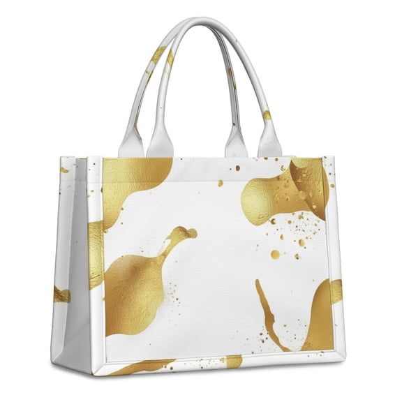 Large Capacity Tote Bag,White Gold Splash Pattern Handbag Fashion Luxury Tote Bag,15.7"x13"x 5.1" Inches,Laptop Compatible