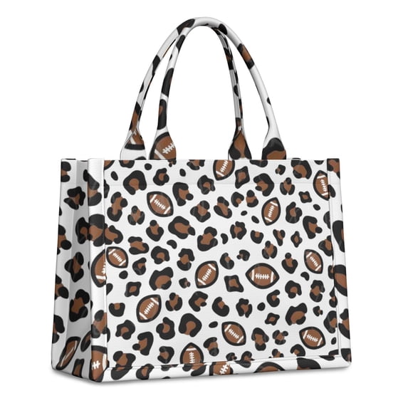 Large Capacity Tote Bag,White Leopard Print with Footballs Pattern Handbag Fashion Luxury Tote Bag,15.7"x13"x 5.1" Inches,Laptop Compatible