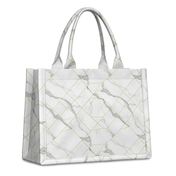 Large Capacity Tote Bag,White Marble Gold Line Pattern Handbag Fashion Luxury Tote Bag,15.7"x13"x 5.1" Inches,Laptop Compatible