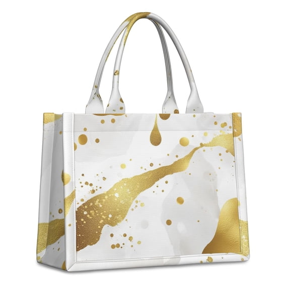Large Capacity Tote Bag,White Marble Gold Spot Pattern Handbag Fashion Luxury Tote Bag,15.7"x13"x 5.1" Inches,Laptop Compatible