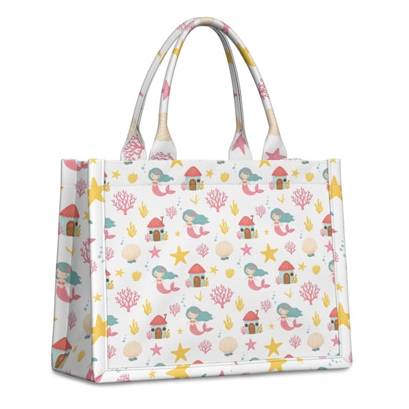 Large Capacity Tote Bag,White Mermaid Pattern Handbag Fashion Luxury Tote Bag,15.7"x13"x 5.1" Inches,Laptop Compatible