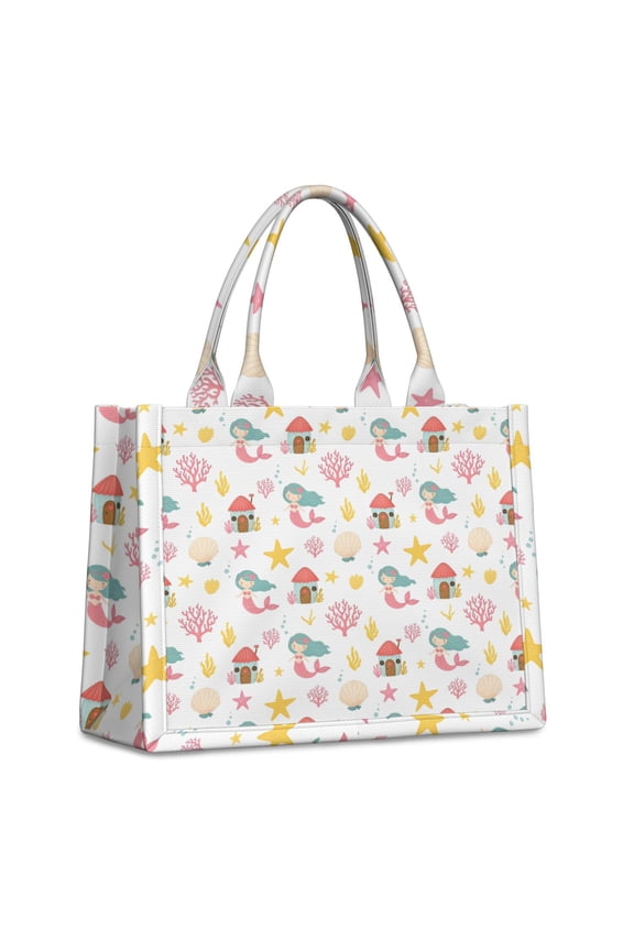 Large Capacity Tote Bag,White Mermaid Pattern Handbag Fashion Luxury Tote Bag,15.7"x13"x 5.1" Inches,Laptop Compatible