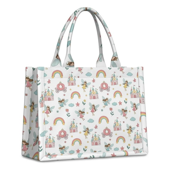 Large Capacity Tote Bag,White Princess Fairy Castle Pattern Handbag Fashion Luxury Tote Bag,15.7"x13"x 5.1" Inches,Laptop Compatible