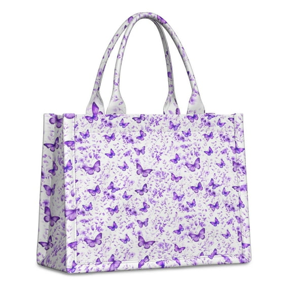 Large Capacity Tote Bag,White Purple Butterfly Flower Pattern Handbag Fashion Luxury Tote Bag,15.7"x13"x 5.1" Inches,Laptop Compatible