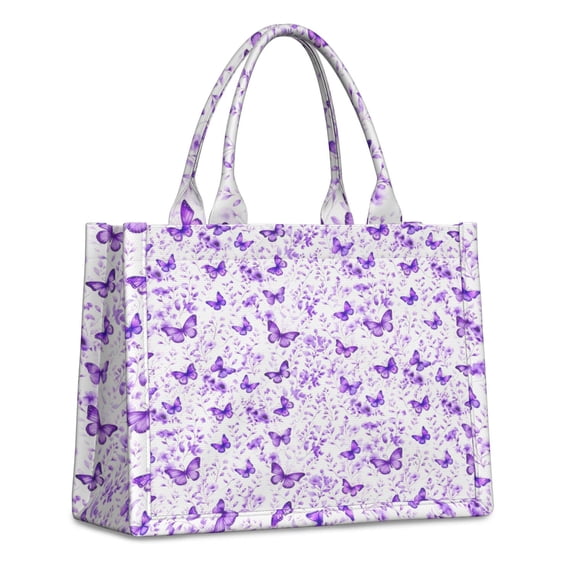 Large Capacity Tote Bag,White Purple Butterfly Flower Pattern Handbag Fashion Luxury Tote Bag,15.7"x13"x 5.1" Inches,Laptop Compatible