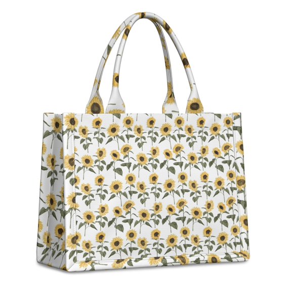Large Capacity Tote Bag,White Stem Sunflower Pattern Handbag Fashion Luxury Tote Bag,15.7"x13"x 5.1" Inches,Laptop Compatible