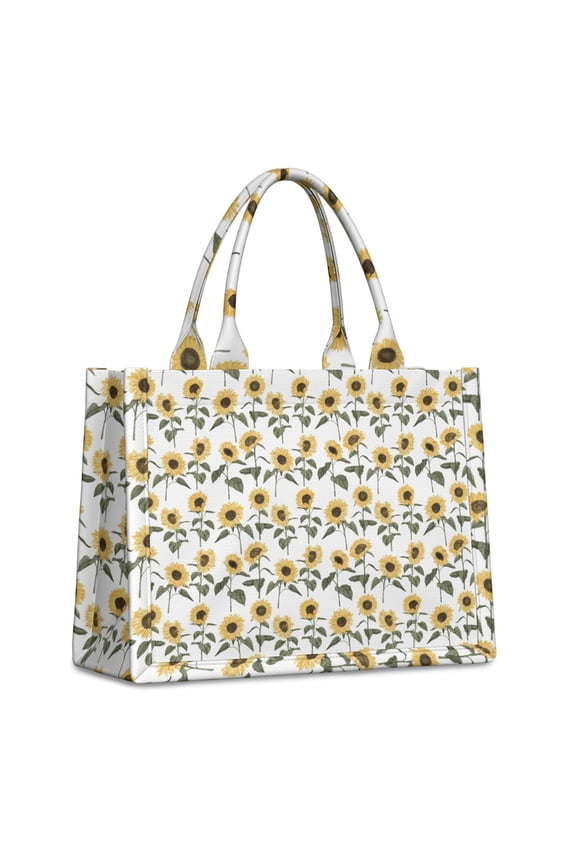 Large Capacity Tote Bag,White Stem Sunflower Pattern Handbag Fashion Luxury Tote Bag,15.7"x13"x 5.1" Inches,Laptop Compatible