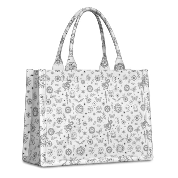 Large Capacity Tote Bag,White Witchcraft Sun Moon Snake Pattern Handbag Fashion Luxury Tote Bag,15.7"x13"x 5.1" Inches,Laptop Compatible