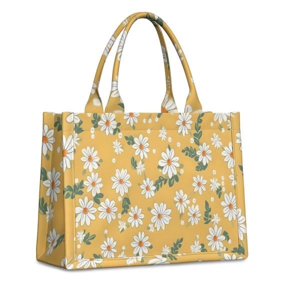 Large Capacity Tote Bag,Yellow Daisy Flower Pattern Handbag Fashion Luxury Tote Bag,15.7"x13"x 5.1" Inches,Laptop Compatible