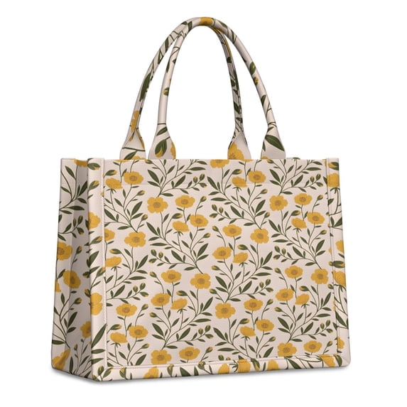 Large Capacity Tote Bag,Yellow Green Leaf Flower Pattern Handbag Fashion Luxury Tote Bag,15.7"x13"x 5.1" Inches,Laptop Compatible