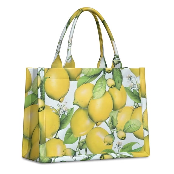 Large Capacity Tote Bag,Yellow Lemon Fruit Flowers LightBlue Pattern Handbag Fashion Luxury Tote Bag,15.7"x13"x 5.1" Inches,Laptop Compatible