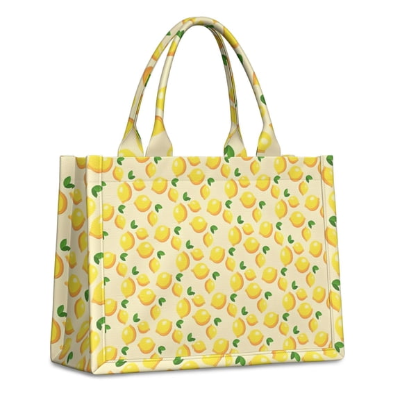 Large Capacity Tote Bag,Yellow Lemon Fruit Leaves Beige Pattern Handbag Fashion Luxury Tote Bag,15.7"x13"x 5.1" Inches,Laptop Compatible
