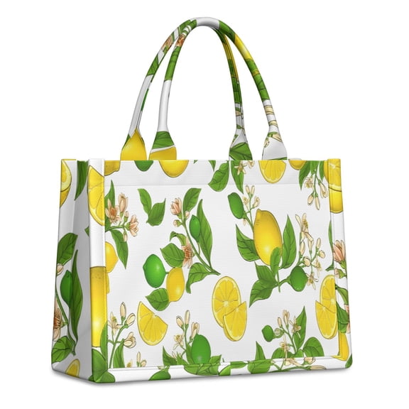 Large Capacity Tote Bag,Yellow Lemon Fruit Limes White Pattern Handbag Fashion Luxury Tote Bag,15.7"x13"x 5.1" Inches,Laptop Compatible