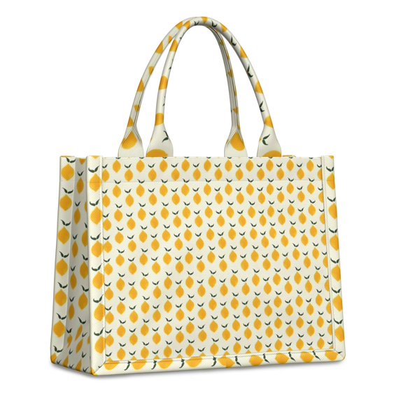Large Capacity Tote Bag,Yellow Lemon Fruit Repeat Beige Pattern Handbag Fashion Luxury Tote Bag,15.7"x13"x 5.1" Inches,Laptop Compatible