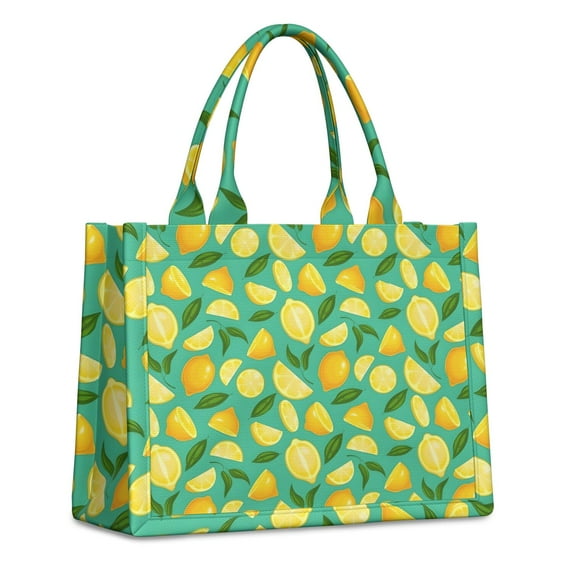 Large Capacity Tote Bag,Yellow Lemon Fruit Slices LightGreen Pattern Handbag Fashion Luxury Tote Bag,15.7"x13"x 5.1" Inches,Laptop Compatible
