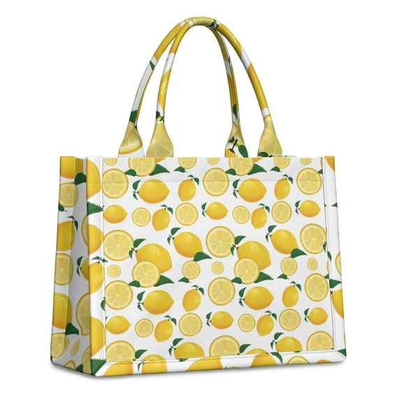 Large Capacity Tote Bag,Yellow Lemon Fruit Slices White Pattern Handbag Fashion Luxury Tote Bag,15.7"x13"x 5.1" Inches,Laptop Compatible