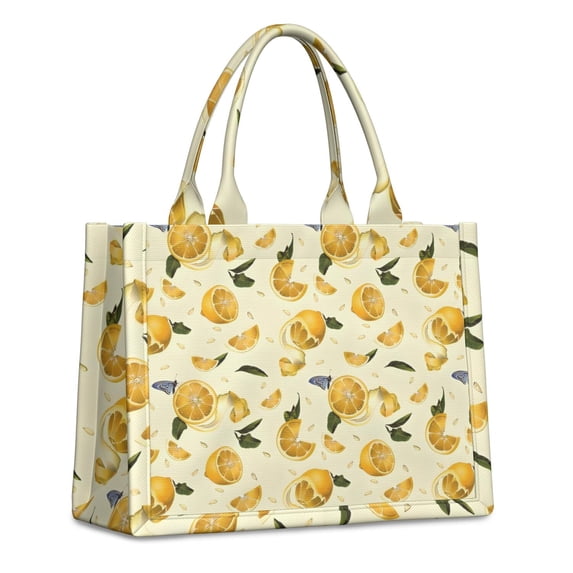 Large Capacity Tote Bag,Yellow Lemon Fruit Slices White Pattern Handbag Fashion Luxury Tote Bag,15.7"x13"x 5.1" Inches,Laptop Compatible
