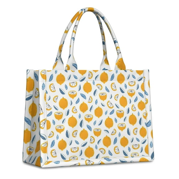 Large Capacity Tote Bag,Yellow Lemon Fruit Slices White Pattern Handbag Fashion Luxury Tote Bag,15.7"x13"x 5.1" Inches,Laptop Compatible